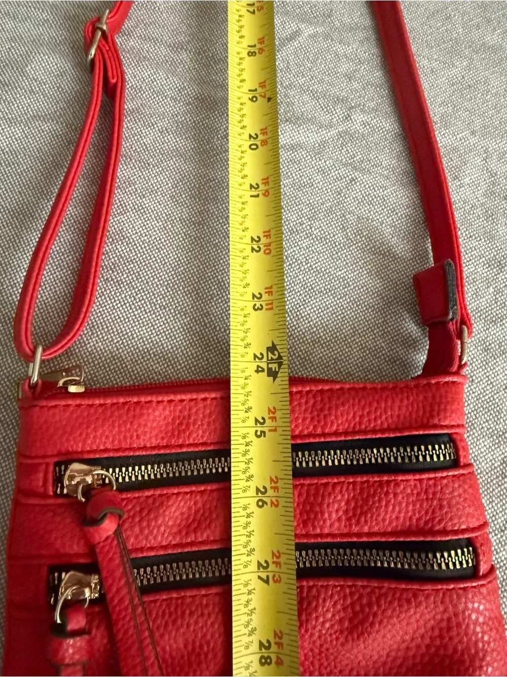 Red Crossbody Pebble Leather Travel Everyday Bag Stylish 9” x 7”
